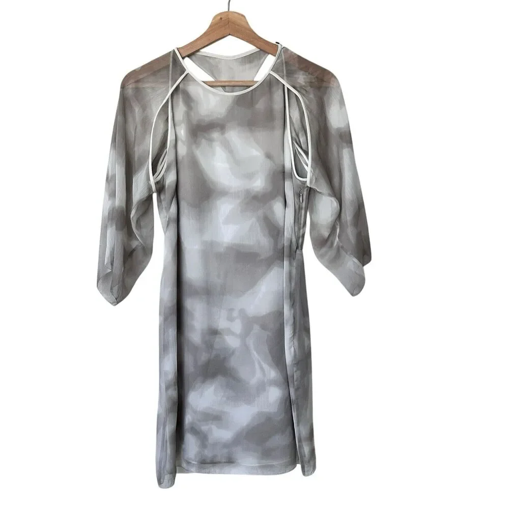 NWT Halston Heritage size 2 Cut Out Sheer Tie Dye short beige Dress $395